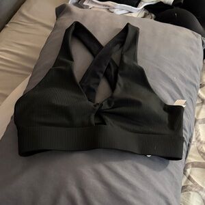 Fabletics Black Ribbed Cross-Back Sports Bra